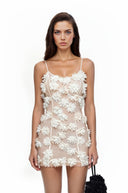Verdandi White Sheer Mini Dress with 3D Florals - Aura Muse