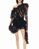Vespera Black Semi - Sheer Floral Lace Mini Dress - Aura Muse