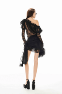 Vespera Black Semi - Sheer Floral Lace Mini Dress - Aura Muse