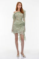 Vespera Sage Green Semi - Sheer Floral Lace Mini Dress - Aura Muse