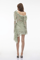 Vespera Sage Green Semi - Sheer Floral Lace Mini Dress - Aura Muse