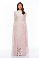 Victoire Pink Mock Neck Long Sleeve Lace Maxi Dress - Aura Muse