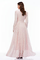 Victoire Pink Mock Neck Long Sleeve Lace Maxi Dress - Aura Muse