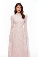 Victoire Pink Mock Neck Long Sleeve Lace Maxi Dress - Aura Muse