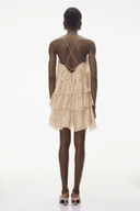 Viola Beige Tiered Mini Dress with Lace Trim - Aura Muse