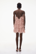 Viola Pink Tiered Mini Dress with Lace Trim - Aura Muse