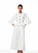 Violante White Crystal Embellished Peplum Jacket - Aura Muse