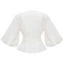 Violante White Crystal Embellished Peplum Jacket - Aura Muse
