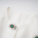 Violante White Crystal Embellished Peplum Jacket - Aura Muse
