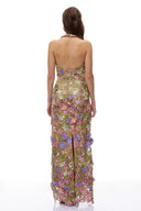 Violeta Nude Halterneck Maxi Dress with 3D Florals - Aura Muse