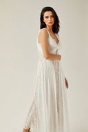 Viviane white lace pleated maxi dress - Aura Muse
