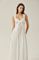 Viviane white lace pleated maxi dress - Aura Muse