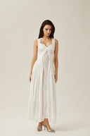 Viviane white lace pleated maxi dress - Aura Muse