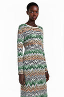 Wendelina Green Zigzag Weave Long Sleeve Midi Dress - Aura Muse