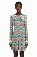 Wendelina Green Zigzag Weave Long Sleeve Midi Dress - Aura Muse