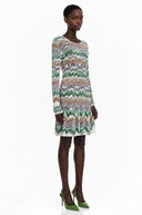 Wendelina Green Zigzag Weave Long Sleeve Midi Dress - Aura Muse