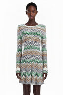Wendelina Green Zigzag Weave Long Sleeve Midi Dress - Aura Muse