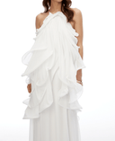 White Halterneck Ruffled Maxi Dress - Aura Muse