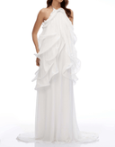 White Halterneck Ruffled Maxi Dress - Aura Muse