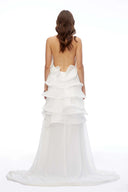 White Halterneck Ruffled Maxi Dress - Aura Muse