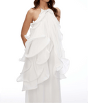 White Halterneck Ruffled Maxi Dress - Aura Muse