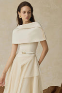 Wilhelmina White Asymmetrical Shawl & Tulle Panel Dress Set - Aura Muse