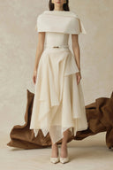 Wilhelmina White Asymmetrical Shawl & Tulle Panel Dress Set - Aura Muse