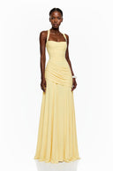 Wynette Yellow Square Neck Ruched Maxi Dress - Aura Muse
