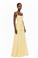 Wynette Yellow Square Neck Ruched Maxi Dress - Aura Muse