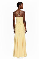 Wynette Yellow Square Neck Ruched Maxi Dress - Aura Muse