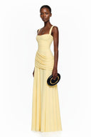 Wynette Yellow Square Neck Ruched Maxi Dress - Aura Muse