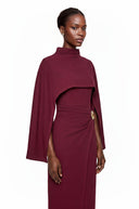 Xavière Burgundy Cape Maxi Dress - Aura Muse
