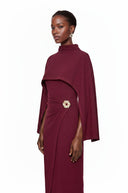 Xavière Burgundy Cape Maxi Dress - Aura Muse