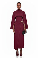 Xavière Burgundy Cape Maxi Dress - Aura Muse
