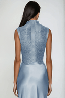 Ygraine Fringe Satin Skirt Set In Blue - Aura Muse
