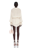 Yolande Cream Ruched Mini Dress with Lace Trim - Aura Muse