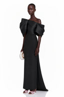 Zelda Black One Shoulder Maxi Dress with Bow Detail - Aura Muse