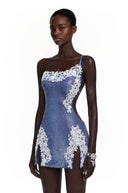Zelda Purple Sequin Mini Dress with Lace - Aura Muse