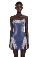 Zelda Purple Sequin Mini Dress with Lace - Aura Muse