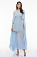 Zella Blue Chiffon Cape Maxi Dress - Aura Muse