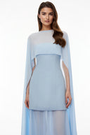 Zella Blue Chiffon Cape Maxi Dress - Aura Muse