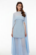 Zella Blue Chiffon Cape Maxi Dress - Aura Muse