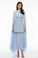 Zella Blue Chiffon Cape Maxi Dress - Aura Muse