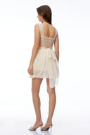 Zephyr Cream Square Neck Lace Pleated Mini Dress - Aura Muse