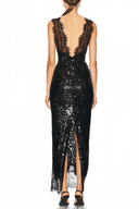 Zia Black Lace Panel Sequined Maxi Dress - Aura Muse