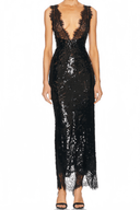 Zia Black Lace Panel Sequined Maxi Dress - Aura Muse