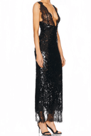 Zia Black Lace Panel Sequined Maxi Dress - Aura Muse