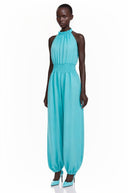 Zoraida Green Halterneck Lantern-Shaped Jumpsuit - Aura Muse