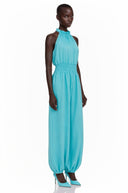 Zoraida Green Halterneck Lantern-Shaped Jumpsuit - Aura Muse