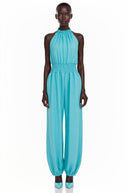 Zoraida Green Halterneck Lantern-Shaped Jumpsuit - Aura Muse
